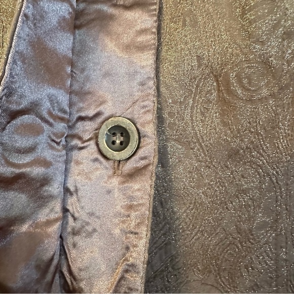 Chico’s Jacket Boxy Muted Leaf Print in Latte Brown w/ Metallic Gold Sheen Sz M - Picture 5 of 11